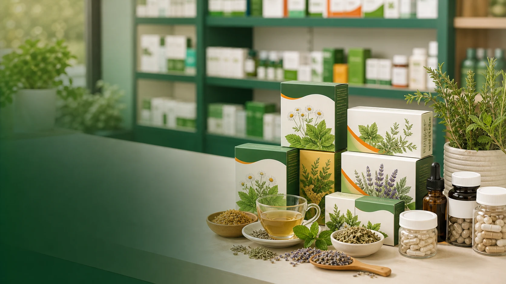 Ceaiuri, plante și suplimente naturiste în farmacie